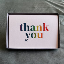Load image into Gallery viewer, letterpress Rainbow color thank you card
