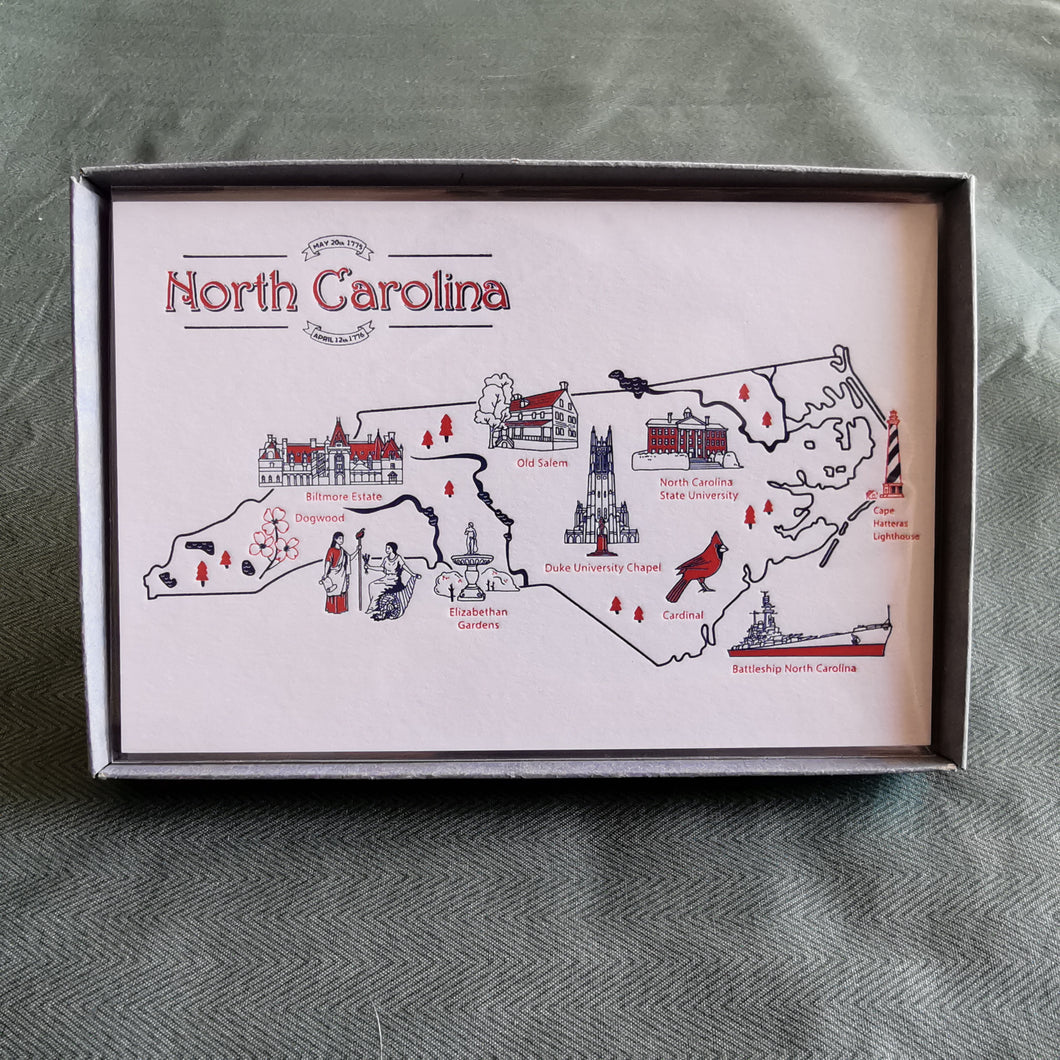 Letterpress drawing map postcards-NC